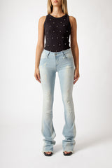 Jeans Donna Wide Leg Destroyed – Denim Chiaro Effetto Vintage