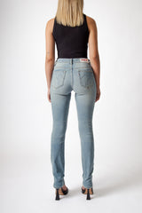 Blue Regular-Waist Straight Jeans with Ripped Knees