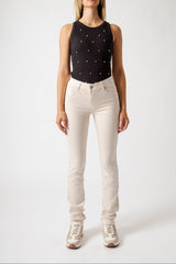 Jeans Donna Straight Fit Beige con Micro Strass – Vita Media, Stile Elegante Moderno