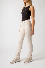 Jeans Donna Straight Fit Beige con Micro Strass – Vita Media, Stile Elegante Moderno