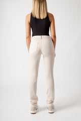 Jeans Donna Straight Fit Beige con Micro Strass – Vita Media, Stile Elegante Moderno