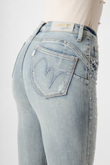 Jeans Donna Skinny Fit Denim Chiaro con Micro Strass – Vita Media, Effetto Second Skin
