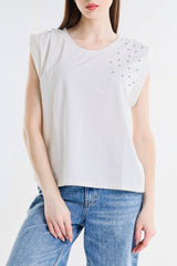 Top Donna Sleeveless con Dettagli Luminosi – Fit Morbido, Stile Minimal Chic