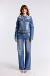 DENIM TROUSERS WITH LOGO PRINT