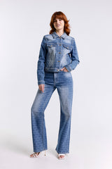 DENIM TROUSERS WITH LOGO PRINT