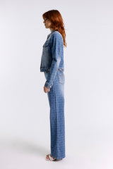 DENIM TROUSERS WITH LOGO PRINT