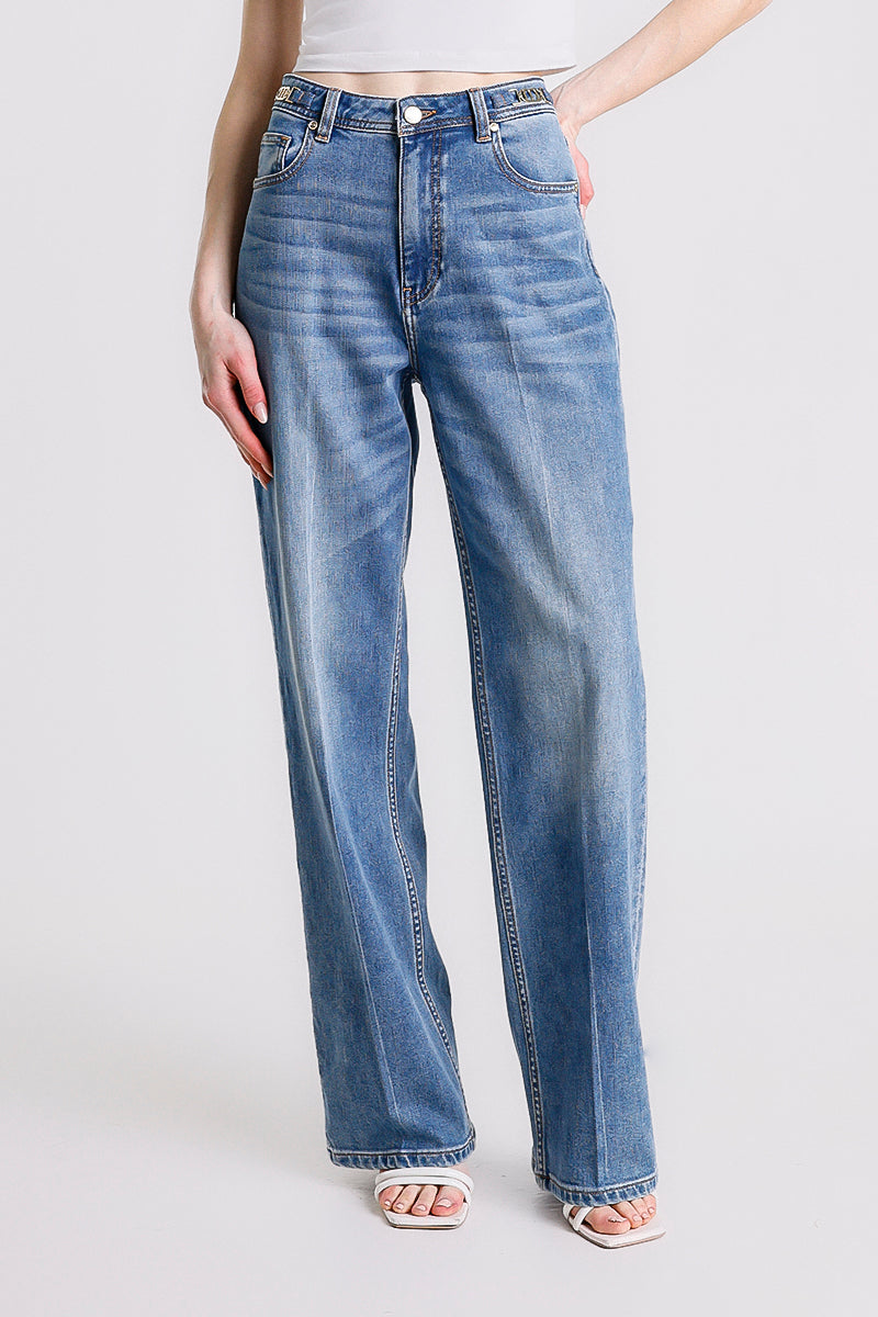 Jeans Donna Jeans Strappati Con Borchie Wide Leg Jeans Donna Con