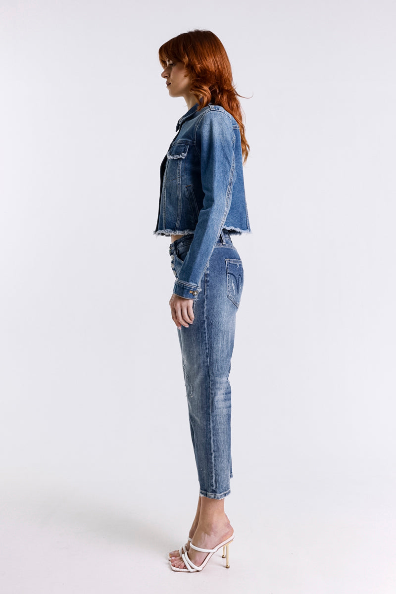 JEANS MOM FIT VITA ALTA SCURO