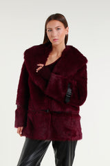 Giacca lunga in ecopelliccia color bordeaux
