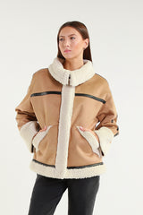 Iced coffee-colored sheepskin-effect jacket