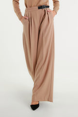 Camel palazzo pants with pleats