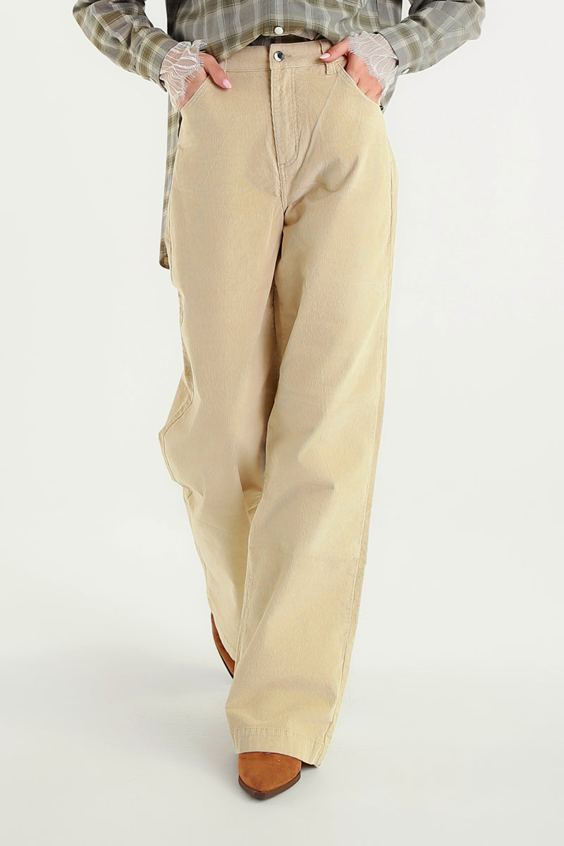 Pantaloni Beige A Gamba Larga In Stile Casual