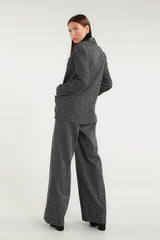 Pantaloni Grigi A Vita Alta Con Dettaglio In Ecopelle
