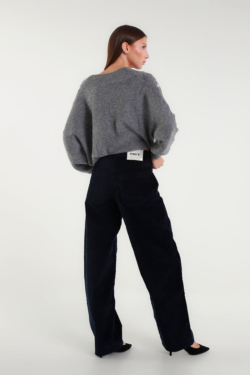 Pantaloni ampi in velluto blu
