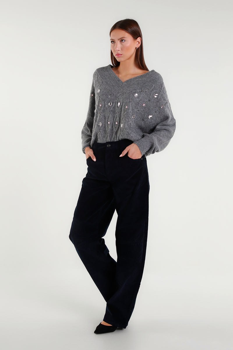 Pantaloni ampi in velluto blu