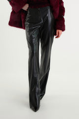 Black Faux Leather Wide-Leg Trousers