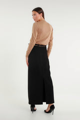 Black Longuette Skirt with Thin Belt
