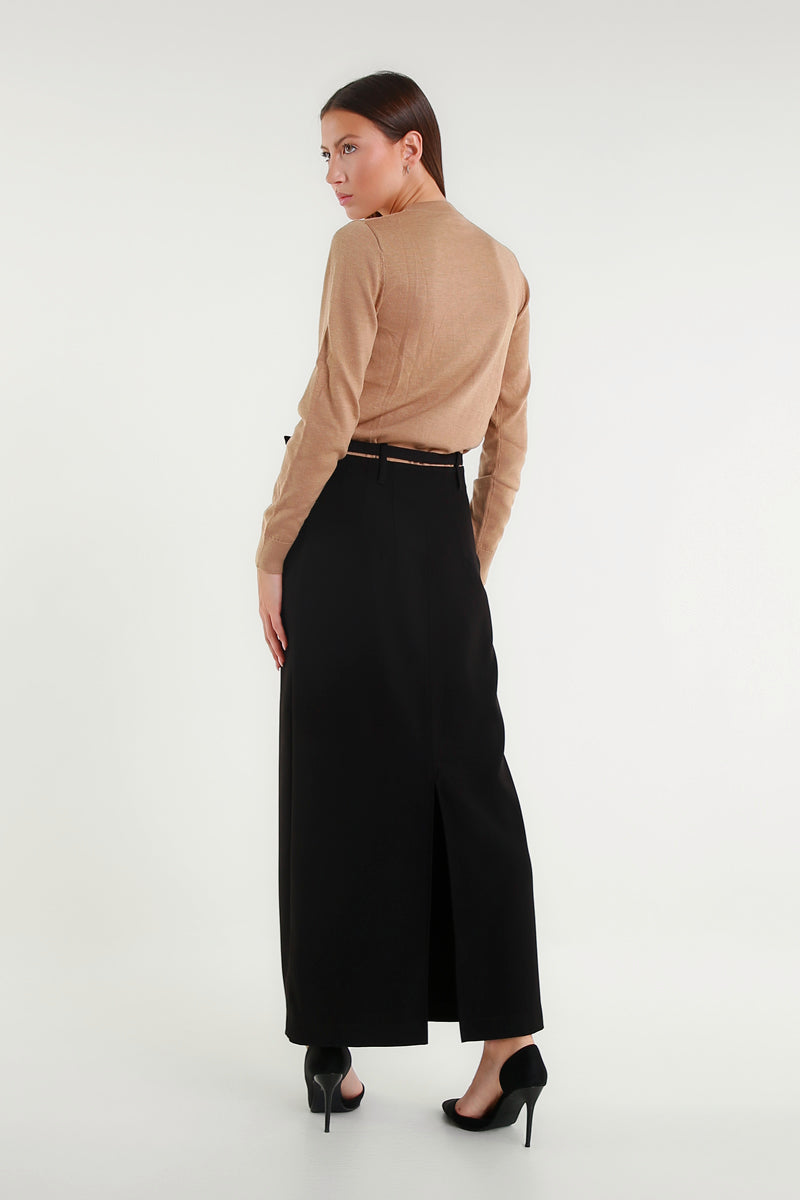 Gonna Longuette Nera Con Cintura Sottile