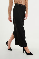 Black Longuette Skirt with Thin Belt
