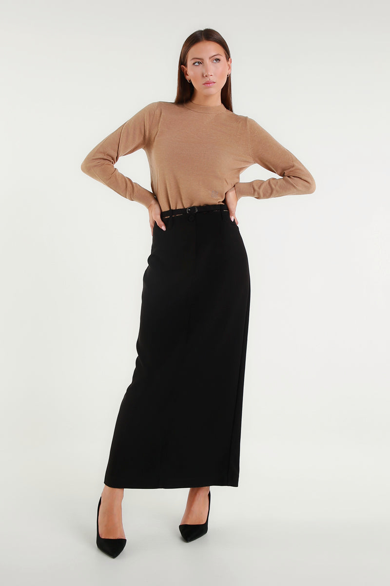 Gonna Longuette Nera Con Cintura Sottile