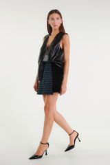 Black Faux Leather V-Neck Vest