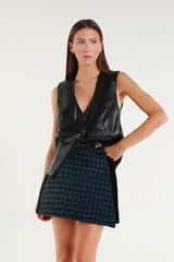 Black Faux Leather V-Neck Vest