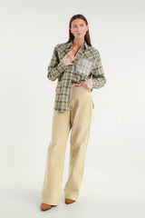 Green Plaid Shirt with Contrast Pocket