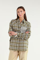 Green Plaid Shirt with Contrast Pocket