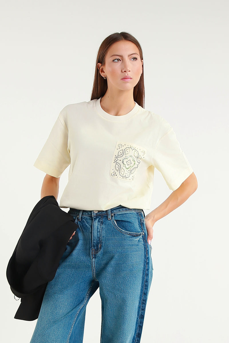 T-shirt Bianca Con Taschino Ricamato