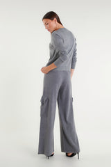 Grey Cardigan With Rhinestone Embellishments