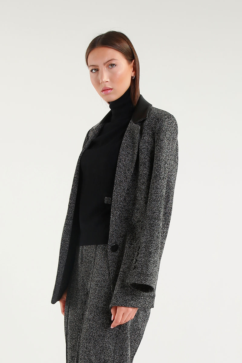 Giacca Donna Elegante In Tweed Nero