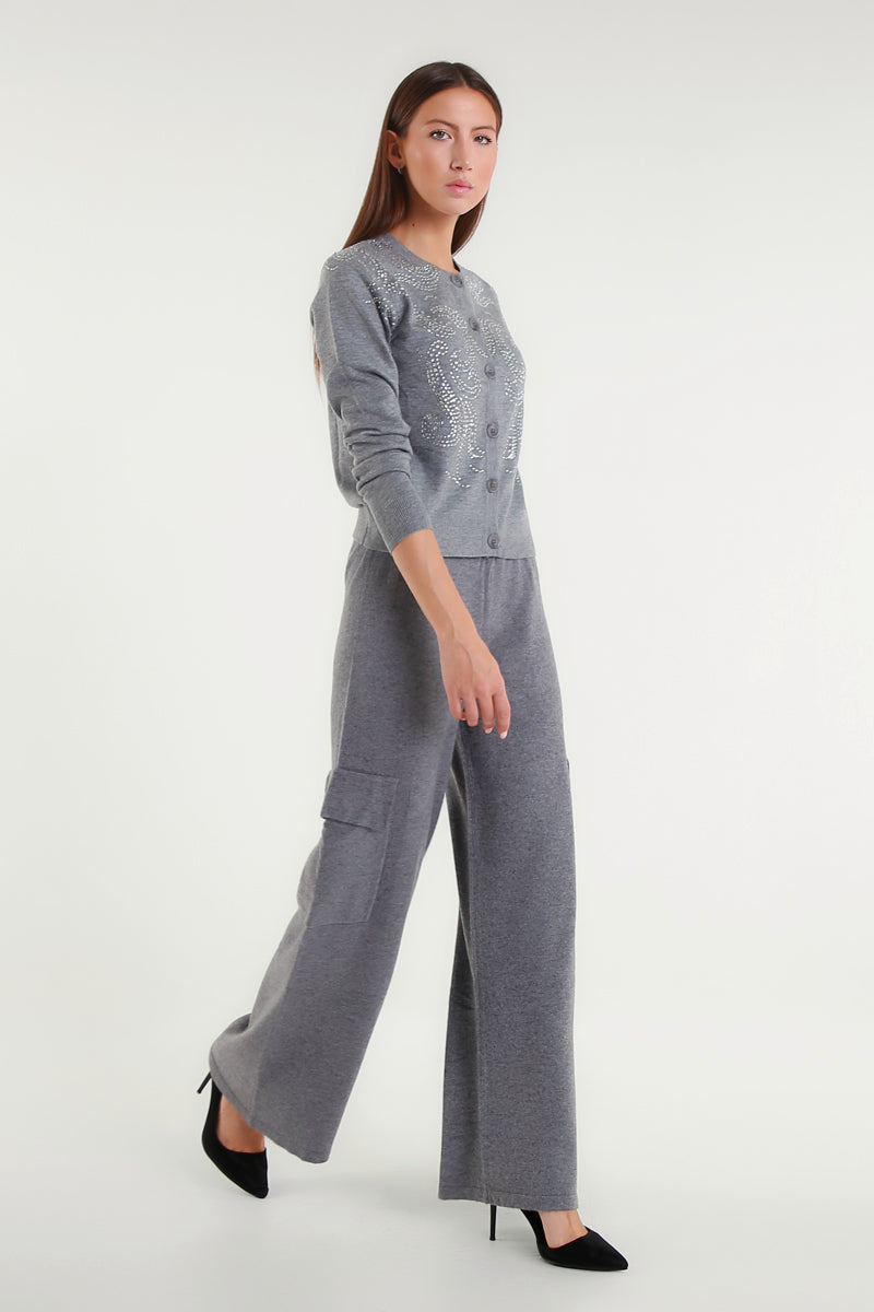 Pantalone Donna Cargo In Maglia A Gamba Larga