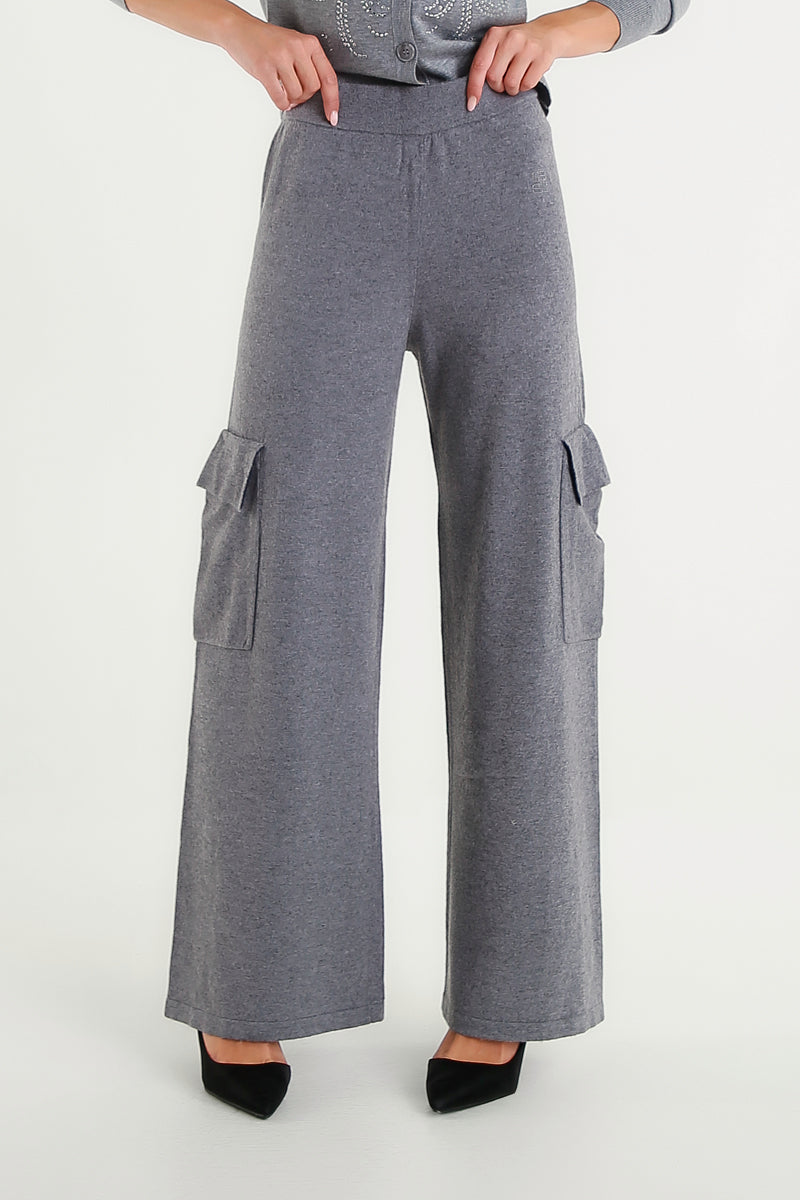 Pantalone Donna Cargo In Maglia A Gamba Larga
