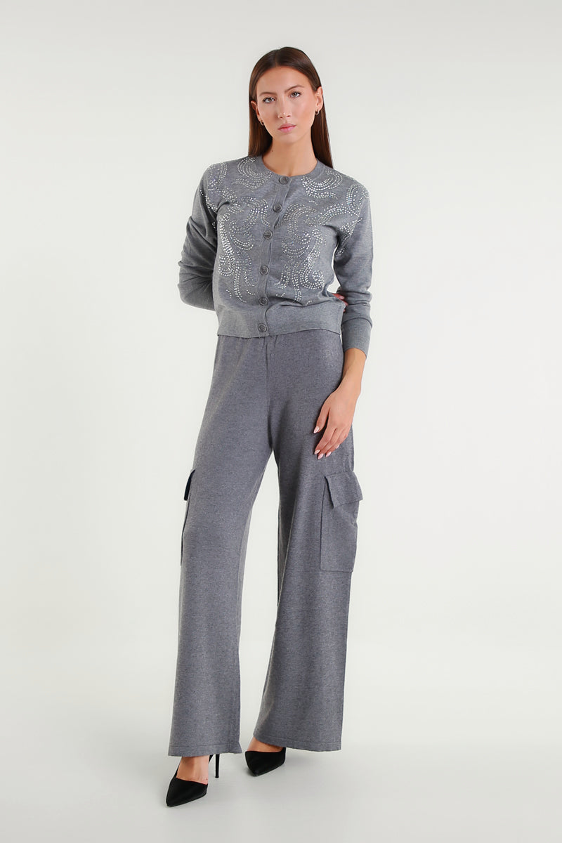 Pantalone Donna Cargo In Maglia A Gamba Larga