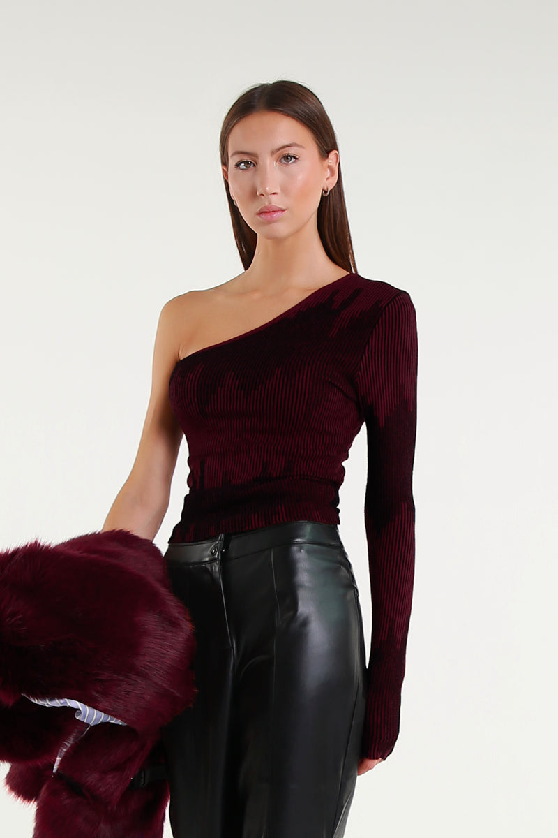 Maglia Off-Shoulder Bordeaux a Costine