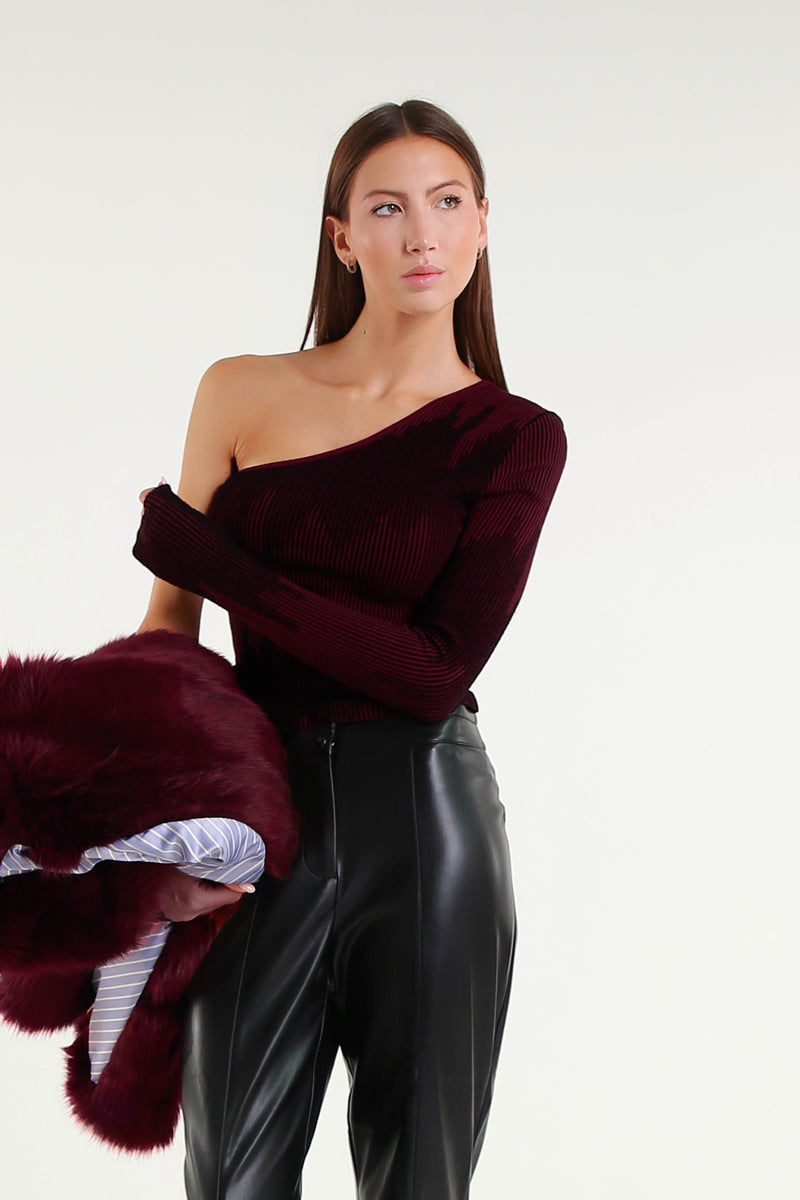 Maglia Off-Shoulder Bordeaux a Costine