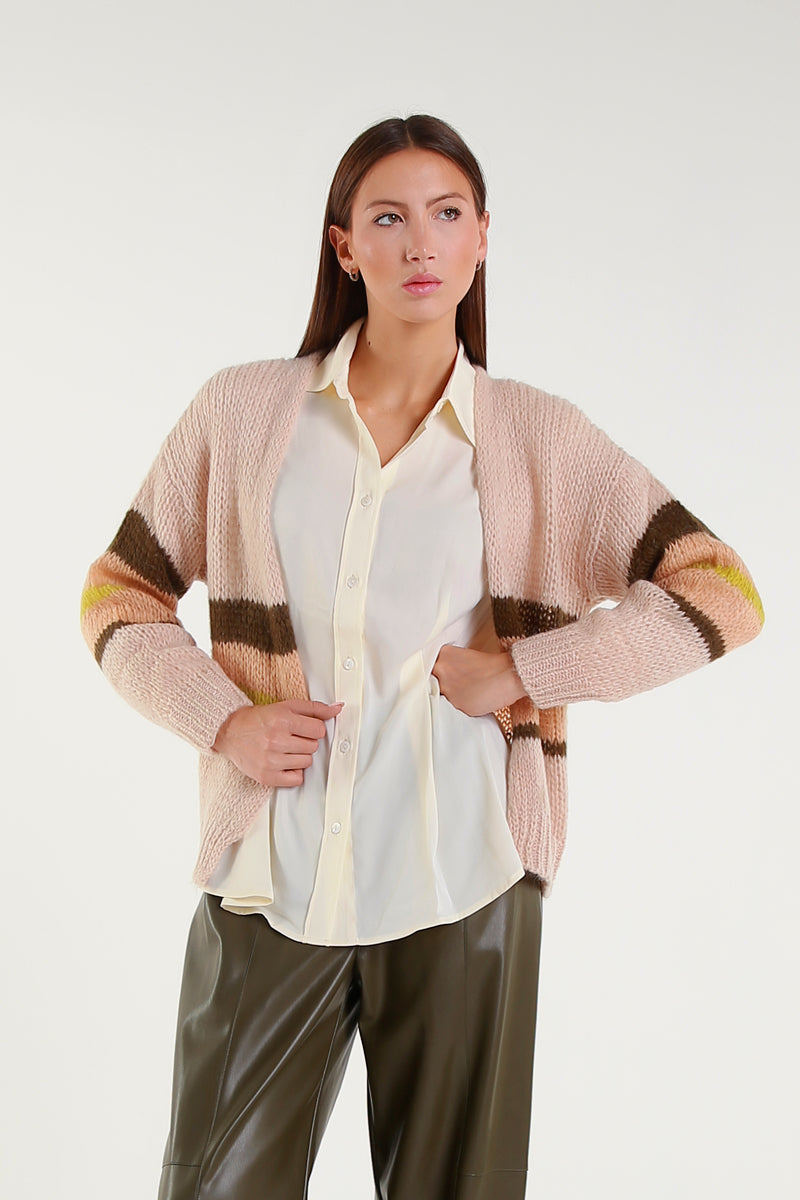 Cardigan a righe multicolor in maglia grossa