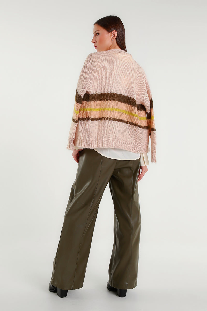 Cardigan a righe multicolor in maglia grossa
