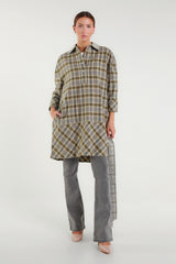Checked shirt dress with foulard collar