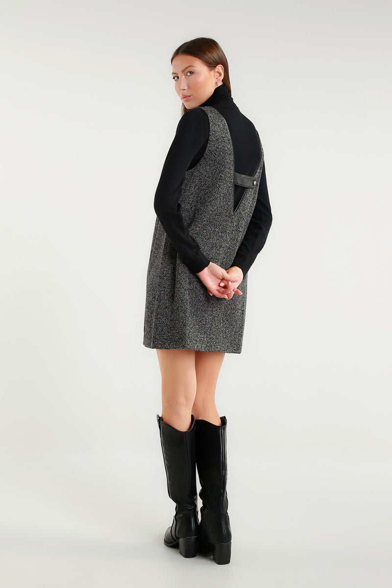 Abito smanicato in tessuto tweed grigio mélange