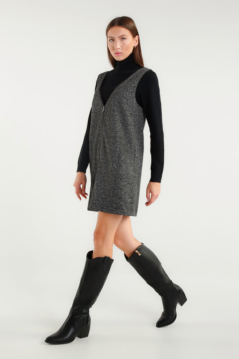 Abito smanicato in tessuto tweed grigio mélange