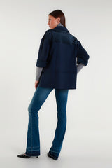 Navy oversized blouse with collar and wide sleeves