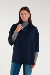 Navy oversized blouse with collar and wide sleeves