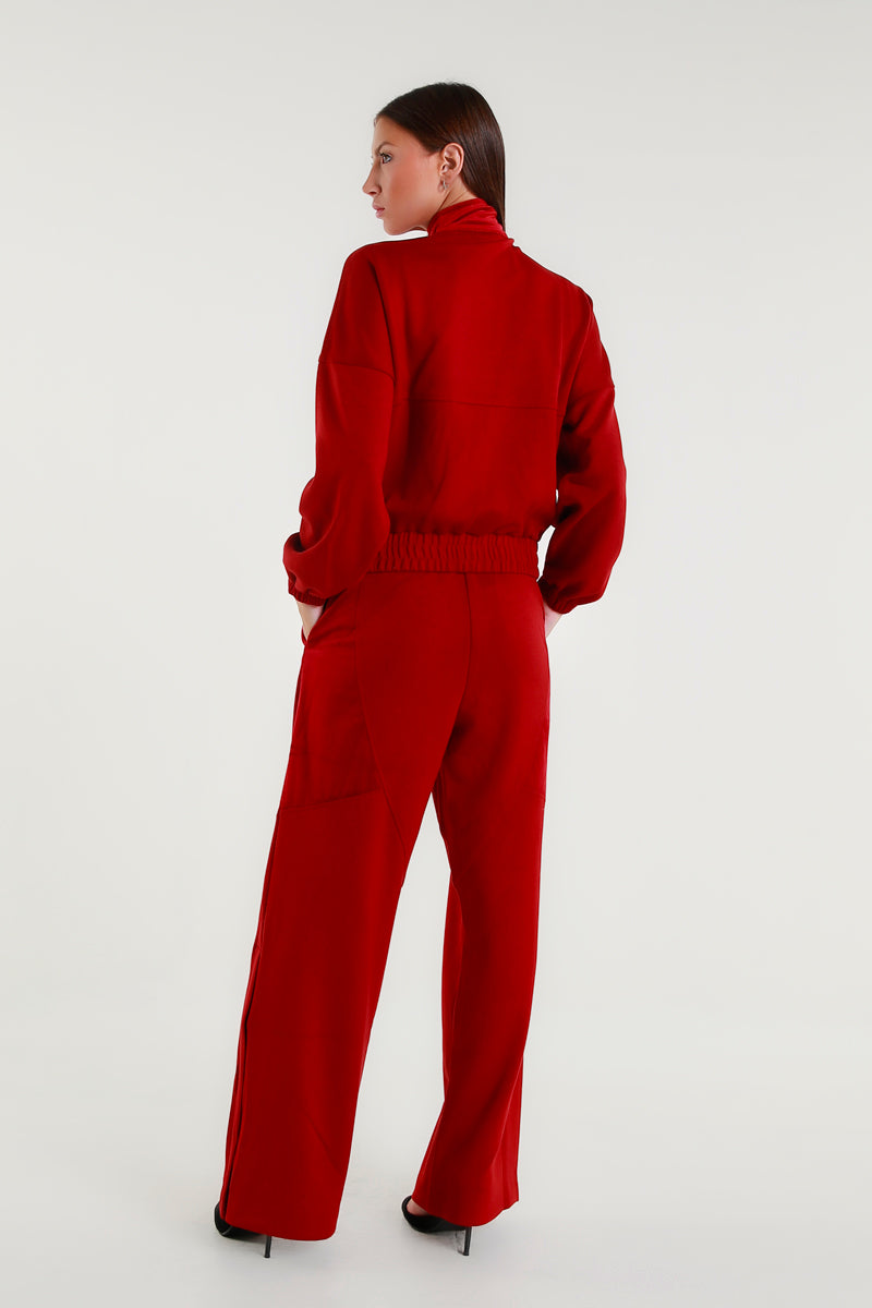 Giacca Rossa con Zip e Vita Elasticata