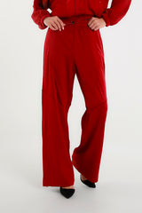Red Wide Leg Trousers with Elasticated Waist