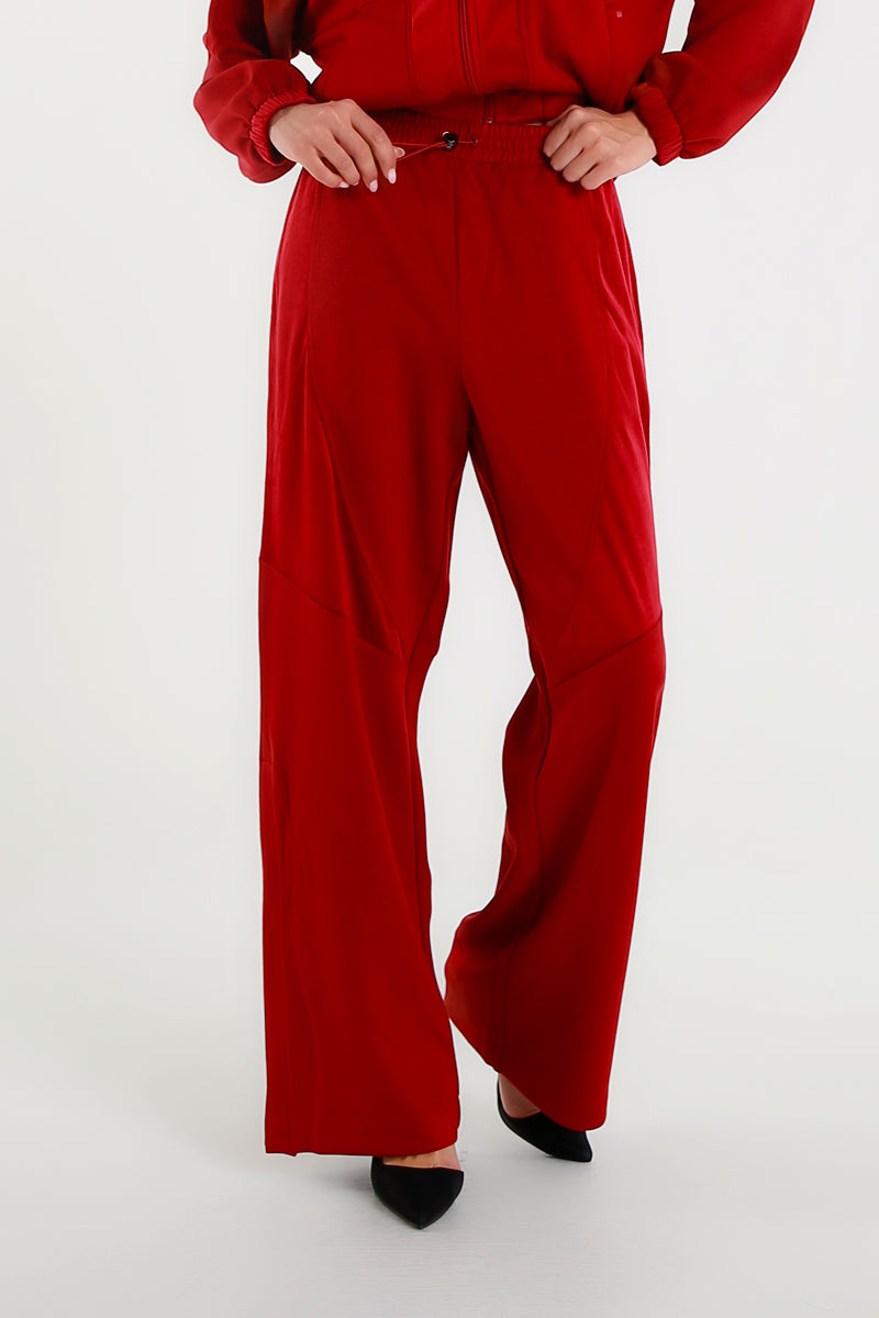 Pantalone Rosso Wide Leg con Vita Elasticata