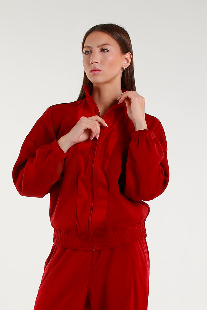 Giacca Rossa con Zip e Vita Elasticata