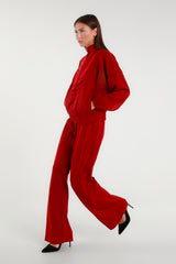 Red Wide Leg Trousers with Elasticated Waist
