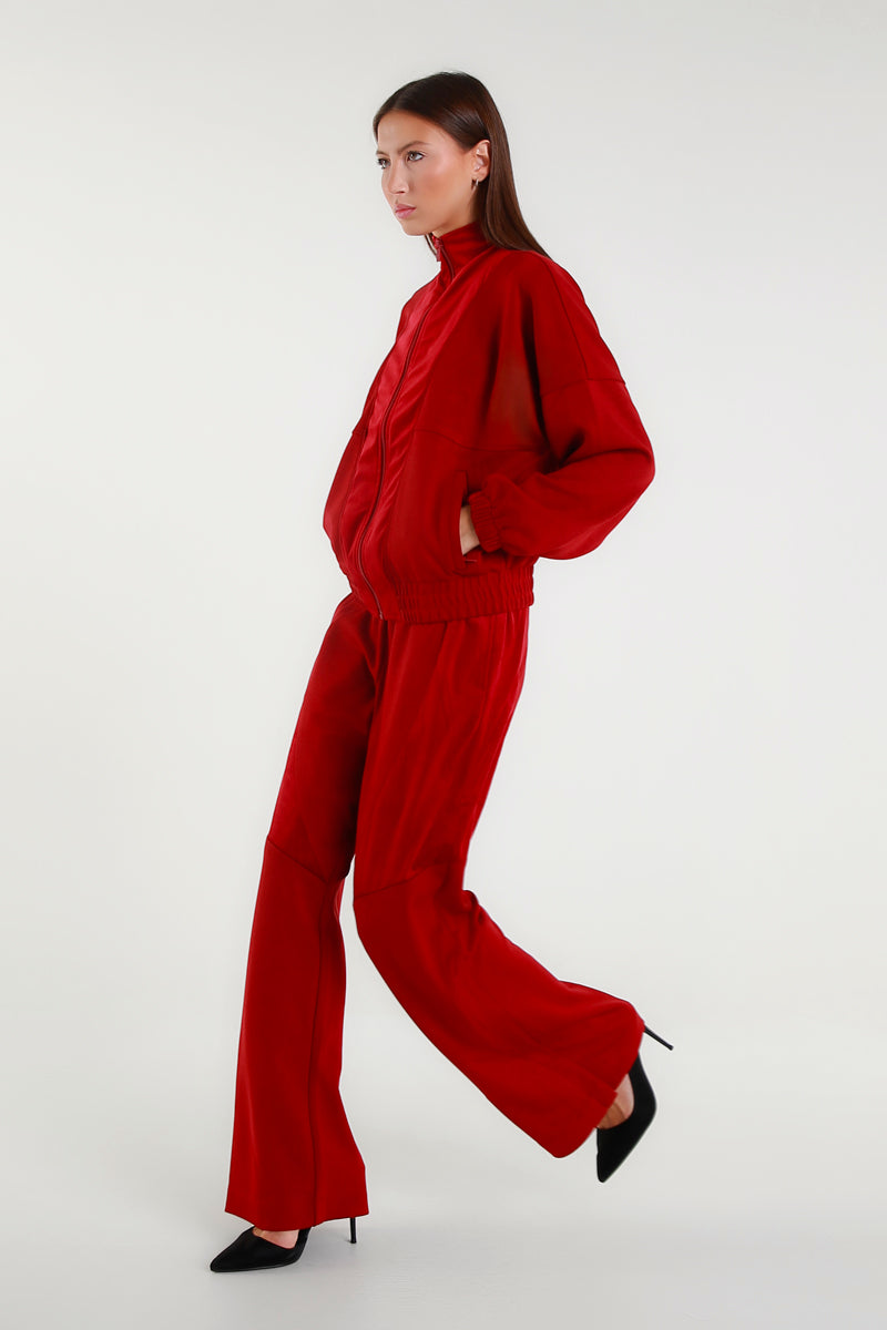 Giacca Rossa con Zip e Vita Elasticata