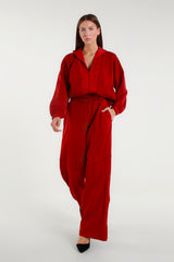 Red Wide Leg Trousers with Elasticated Waist